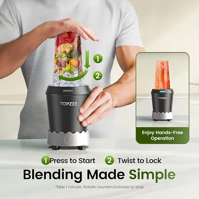 Personal Smoothie Blender - 1000W Single Serve Smoothie Maker with 24oz Portable Travel Cups, Ideal for Protein Shakes, Frozen Drinks, and Kitchen Use