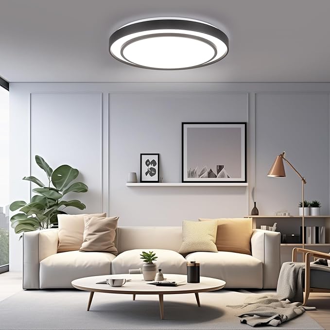 20" LED Flush Mount Ceiling Light Fixture 5CCT, Black Ceiling Light Round, Dimmable Light Fixture Flush Mount 36W, Modern Simple Close to Ceiling Light Fixtures for Kitchen, Bedroom
