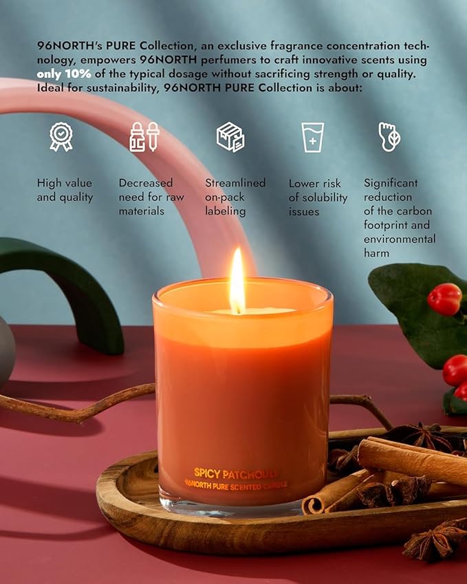 96NORTH | Spicy Patchouli Candle | 100% Soy Wax | One Wick Candle Jar | Non Toxic | Up to 35 Hours Burning Time | Aromatherapy Gift for Men and Women