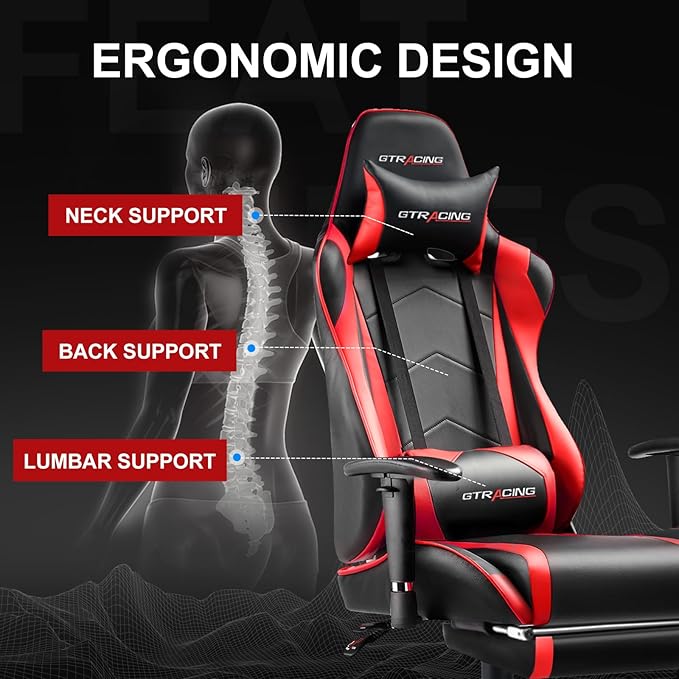 GTRACING Gaming Chair with Footrest, High Back Computer Chair Ergonomic Game Desk Chair Racing Executive Adjustable Swivel Rocker with Headrest and Lumbar Support