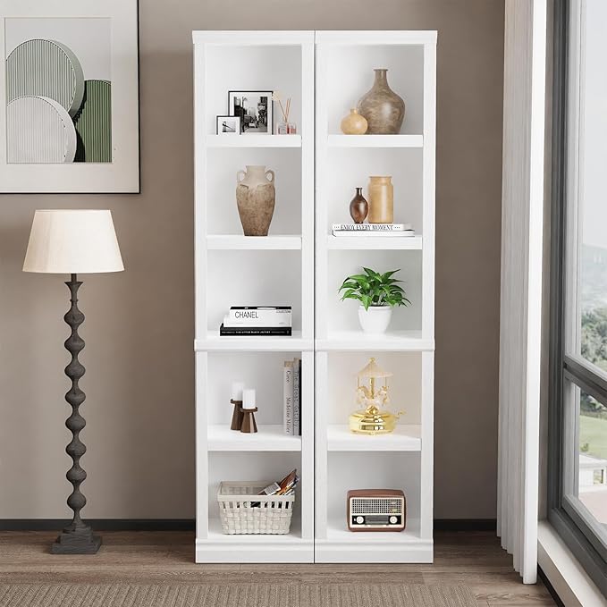 blini 5-Shelf Narrow Bookcase White Wooden Bookshelves Floor Standing Display Storage Shelves Bookcase for Home Office, Living Room, Bed Room