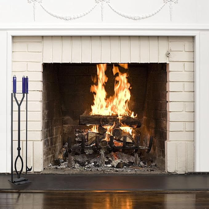 Heavy Duty Fire Pit Tools Set with 40" Fire Poker and Log Grabber Wrought Iron Large Fireplace Tool Set with Metal Stand,Solid Steel Firewood Grabber for Campfire Backyard Bonfire Indoor&Outdoor Use