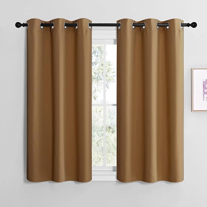 NICETOWN Sleek Blackout Curtains 50 inches Length for Small Windows, Noise Reducing and Block Draft Panels for Door Doorway Laundry Office Luxury Decor Theme (2 Panels, Gold Brown, W42 x L50 -Inch)