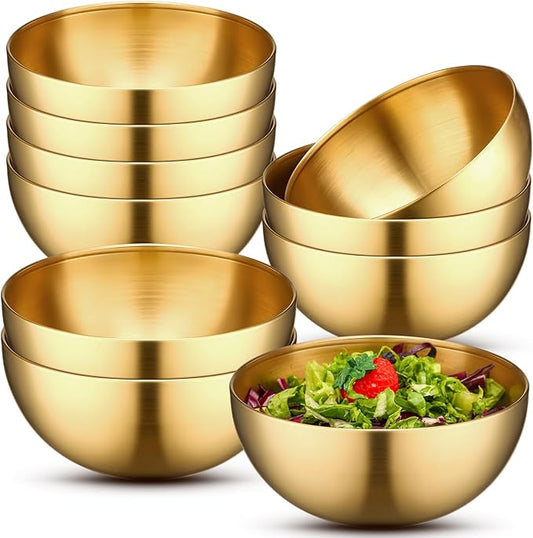 Nuogo 10 Pcs Stainless Steel Mixing Bowls Decorative Esthetician Bowls for Wedding Party Baking Prepping Serving Facial Food Salad Fruit Snack Soup Cereal(5.9 Inch,Gold)