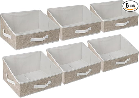 6 Pack Closet Storage Bins for Shelves, Shelf Baskets for Organization,Closet Organizers and Storage,Trapezoid Storage Bin Closet Shelf Organizer for Clothes,Toys,Towel,Book,Baby Clothing (6PC-Coffee)