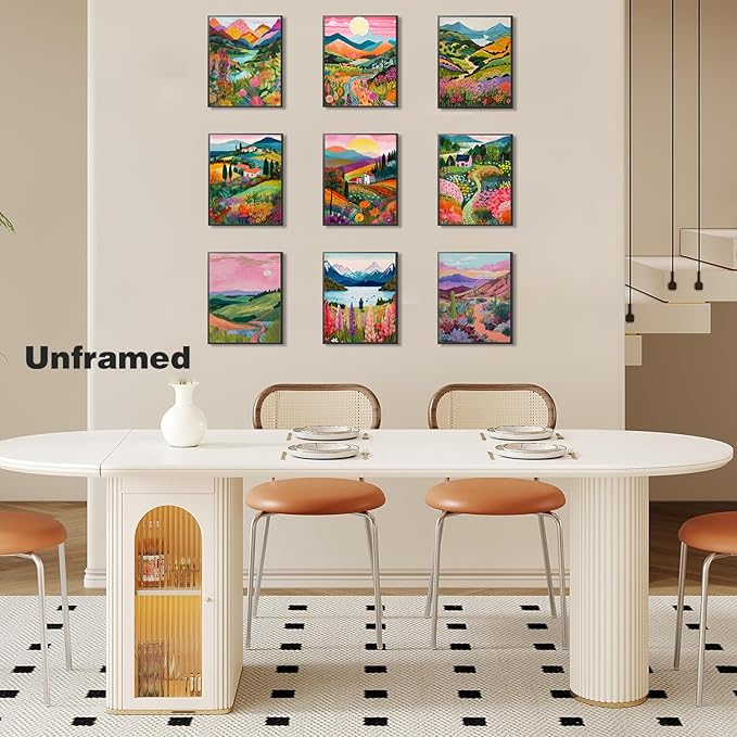 Plant Floral Landscape Wall Art Set of 9, Colorful Abstract Nature Landscape Posters Wall Decor, Boho Canvas Artwork for Living Room Dining Room Bedroom Bathroom Home Decoration 8x10In Unframed