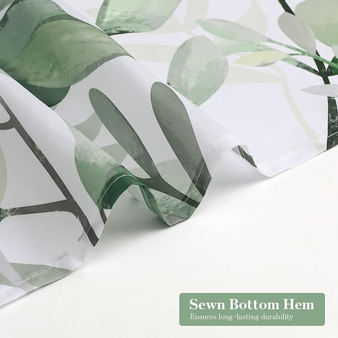MitoVilla Plant Leaves Long Shower Curtain Set 72 x 78, Green Leaves Fabric Shower Curtains 78 inch Long for Rustic Bathroom Decor, Spring Chic Bathroom Shower Curtain with Hooks