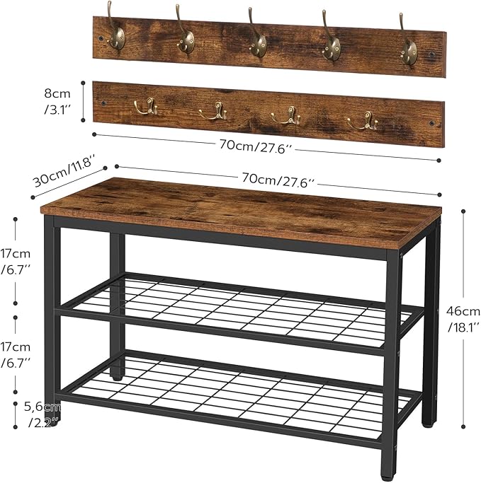 HOOBRO Hall Tree with Bench, Coat Rack Shoe Bench Set, Entryway Shoe Rack with Coat Hooks, Hall Tree Coat Rack, Mud Room, Industrial, for Foyer, Front Door, Rustic Brown BF07MT01