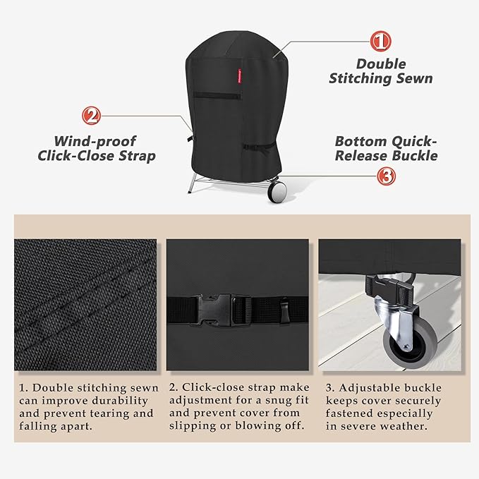 Porch Shield Outdoor Charcoal Kamado Joe Grill Cover Waterproof 600D Rond Smoker Cover Fits 22-24 inch Big Green Egg Char-Griller Char-Broil and Most Kettle Grill 36" Dia x 45" H, Black