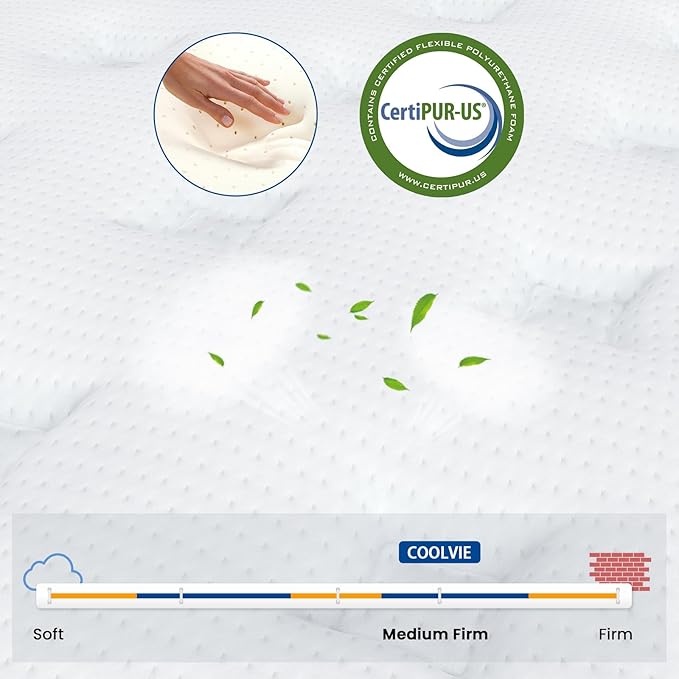 Coolvie Twin XL Hybrid Mattress, 10 Inch Medium Firm Mattress in a Box, Gel Memory Foam for Refresh Sleep and Individual Pocket Springs for Back Pain, CertiPUR-US Certified & Fiberglass Free