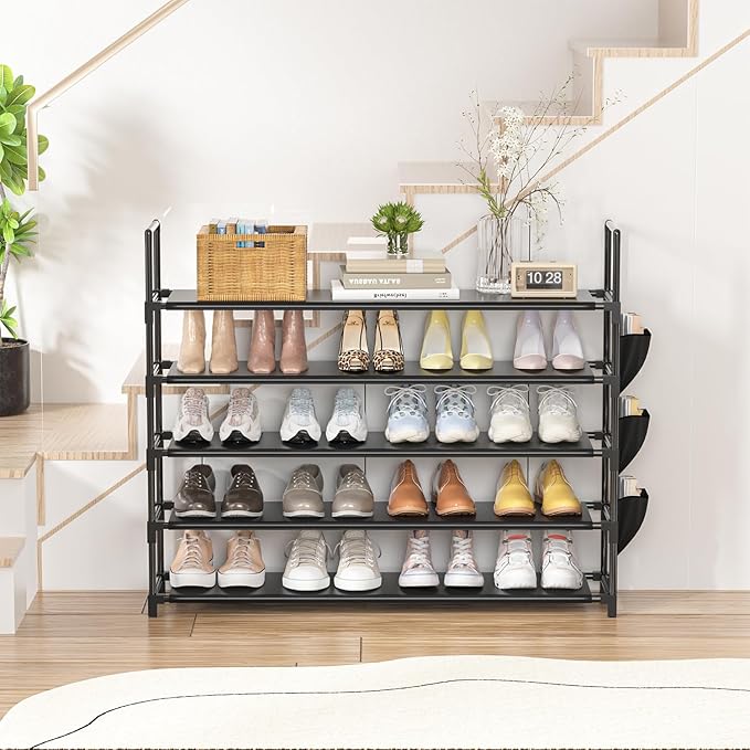 Shoe Rack 5 Tier Shoe Organizer Storage 20-25 Pairs Shoes Rack for Closet Shoes Rack Organizer Entryway Shoe Holder Space Saving Shoe Shelf Shoe Stand Large Tall Shoes Tower Garage Door