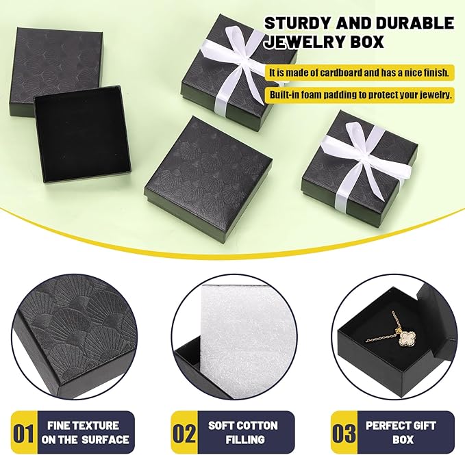 Glarks 12pcs 3.5 x 3.5 x 1.1in Jewelry Gifts Boxes Kit, Black Fan Shaped Jewelry Boxes for Ring Earring Jewelry, Christmas, Birthday, Anniversaries, Valentine’s Day, Mother’s Day and Other Festivals