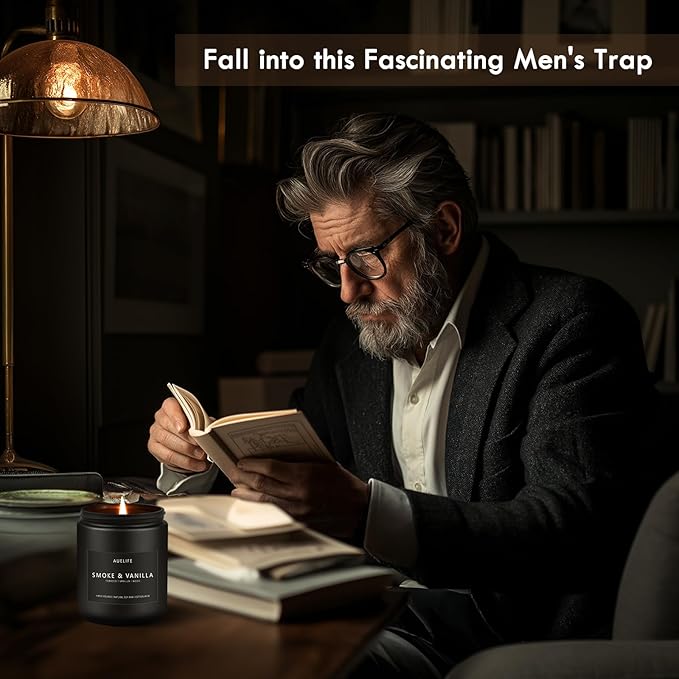 Amber & Patchouli Candle | Candles for Men - Scented Candles for Home, Gifts for Men - Soy Candle for Home Scented, Aromatherapy Manly Gift - 7oz Black Jar