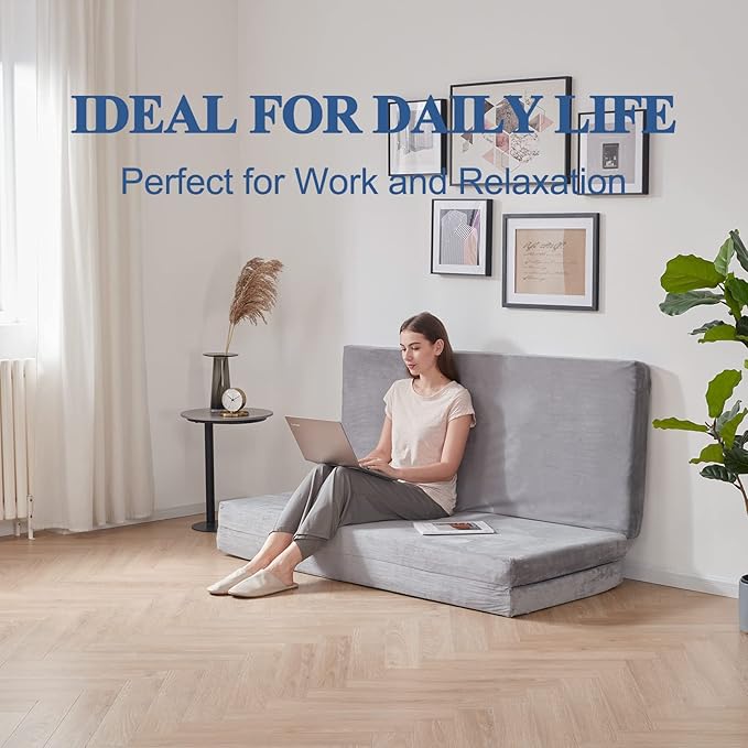 SINWEEK Tri Folding Mattress with Storage Bag 4" Foldable Mattress Foam Topper Floor Cot, Guest Bed with Machine Washable Cover and Waterproof Lining, CertiPUR-US Certified 52 x 73 Inch