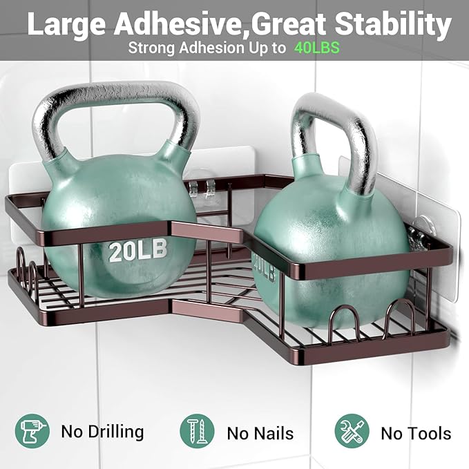 Corner Shower Caddy Organizer Shelf: Adhesive No Drilling Shower Rack Bathtub Shelves - 3Pack Rustproof Bathroom Shower Shelf