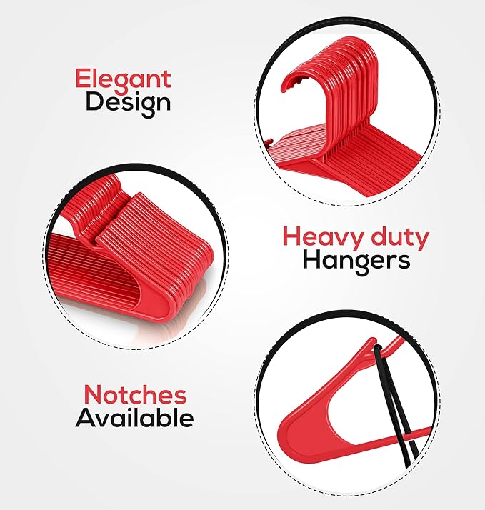 Utopia Home Plastic Hangers 30 Pack - Perfect Space Saving Clothes Hanger - Durable and Strong - Perfect Closet Organizers with Shoulder Grooves (Red)