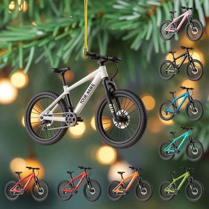 UrbanNEST Personalized Mountain Bike Christmas Ornament, Bicycle Ornaments for Christmas Tree, Mountain Bike Ornament, Bicycle Ornaments, Biker Girl Gifts, Gifts for Cyclist, Xmas Decorations