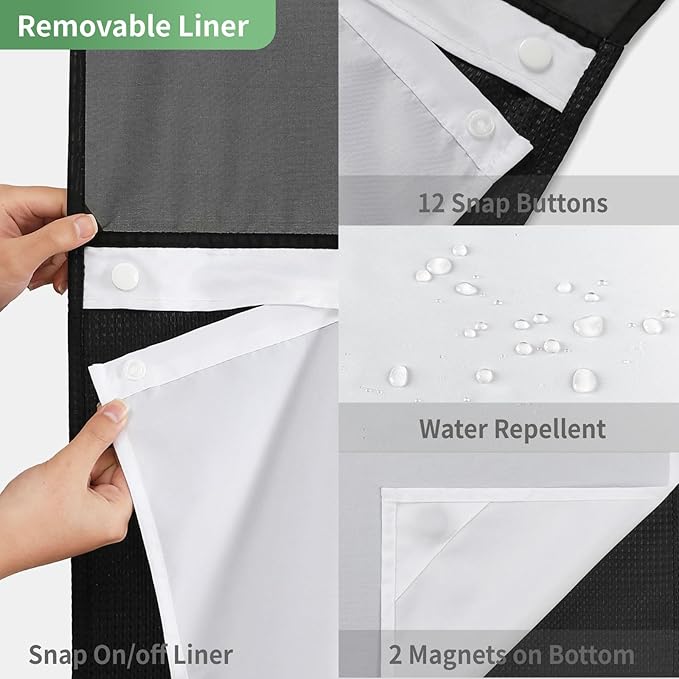 Extra Long No Hook Shower Curtain with Snap-in Fabric Liner Set,Black Waffle Weave Shower Curtains for Bathroom,Hotel Luxury Decor Bathroom Curtain Set,Waterproof & Washable,71Wx86H