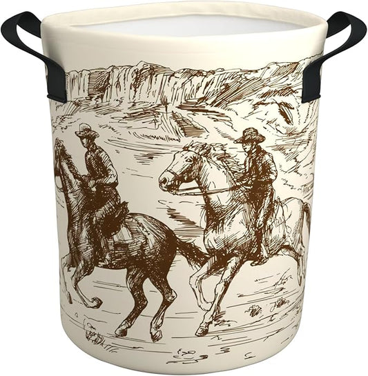 Western Cowboy Desert Riding Cute Kids Laundry Basket Baby Nursery Hamper Western Room Decor Foldable Oxford Cloth Funny Tote Clothes Storage Bucket Toy Organizer For Bedroom, Bathroom Teen Girls Boy