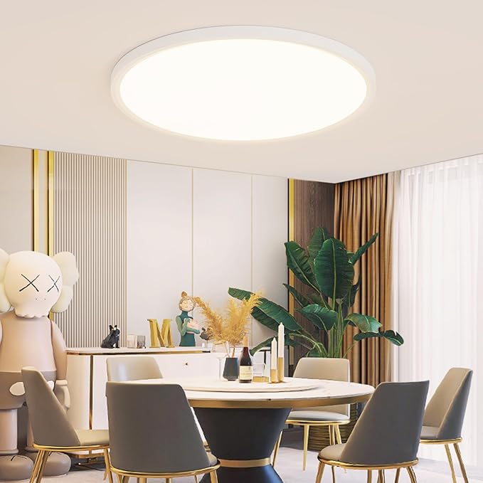 20 Inch Dimmable LED Ceiling Light Fixture, Ultra Thin Flush Mount, 40W 4000Lumen, 3 Color Changeable, Round, White, for Dining Room, Kitchen, Bedroom, Office, Hotel