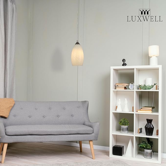 Pendant Lighting, Modern White Fishline Handblown Glass, Oval Art Shade Hanging Light, Brushed Nickel Hardware for Kitchen, Dining Room, Foyer Decor 4.7" Shade (1 Pack)