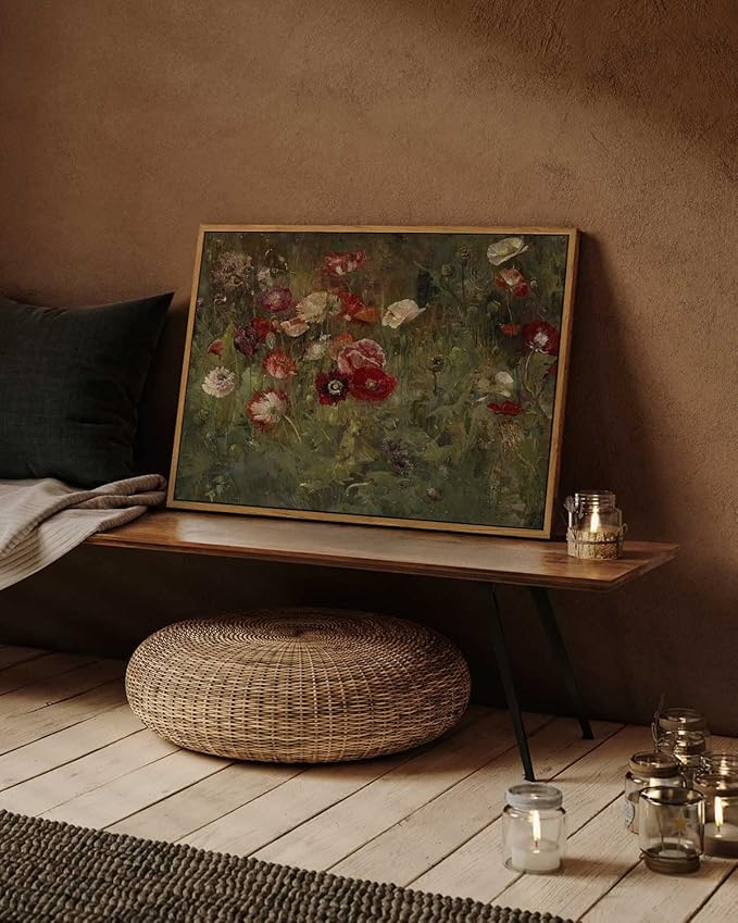 InSimSea Framed Canvas Wall Art, Vintage Decor, Classical Floral Scenic Oil Painting Canvas Prints, Rustic Wall Decor for Bedroom, Bathroom, Office, 16"x24"