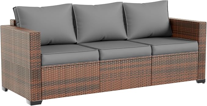 Amopatio Patio Couch, 2-Seat Outdoor Furniture, Wicker Porch Furniture Outdoor Couch Sofa with Water-Resistant Cover & Non-Slip Cushions, Premium Patio Set, Grey