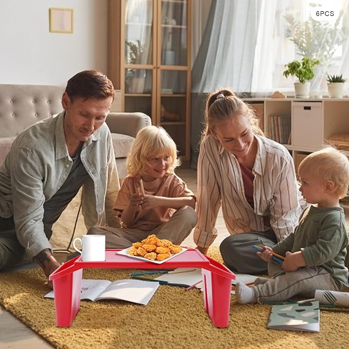 Set of 6 Kids Lap Desk Tray, Portable Activity Table, Plastic, Stackable for Drawing, Writing, Eating, Classroom, 19.69" L x 9.84" W x 7.09" H, Red