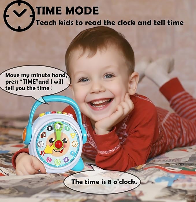 Learning Clock, Learn to Tell Time Clock for Kids & Toddlers Ages 3, 4, 5, 6 Years Old, Educational Teaching Clock Toy with Quiz and Music Sleep Mode, Boy Girl Birthday Present