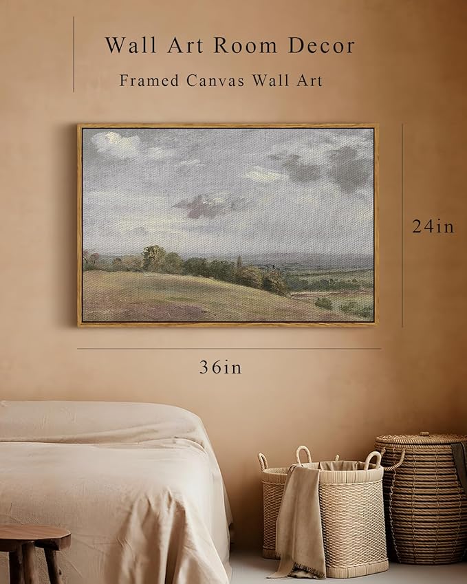 InSimSea Framed Canvas Wall Art Vintage Decor, WildField Landscape Painting Wall Decor, Modern Farmhouse, Rustic Wall Art for Living Room Bedroom, French Country Decoration, 24"x36"
