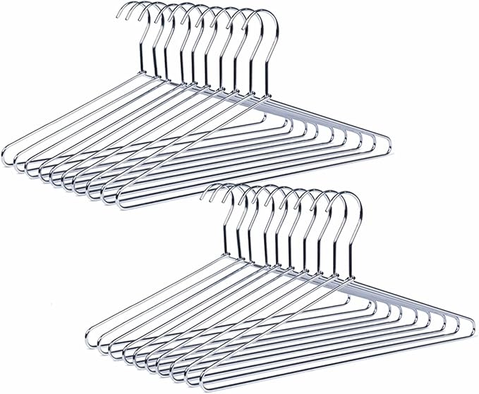 Amber Home 20 Pack Heavy Duty Metal Shirt Coat Hangers, Stainless Steel Clothes Hanger with Polished Chrome, 17 Inch Silver Metal Wire Hanger