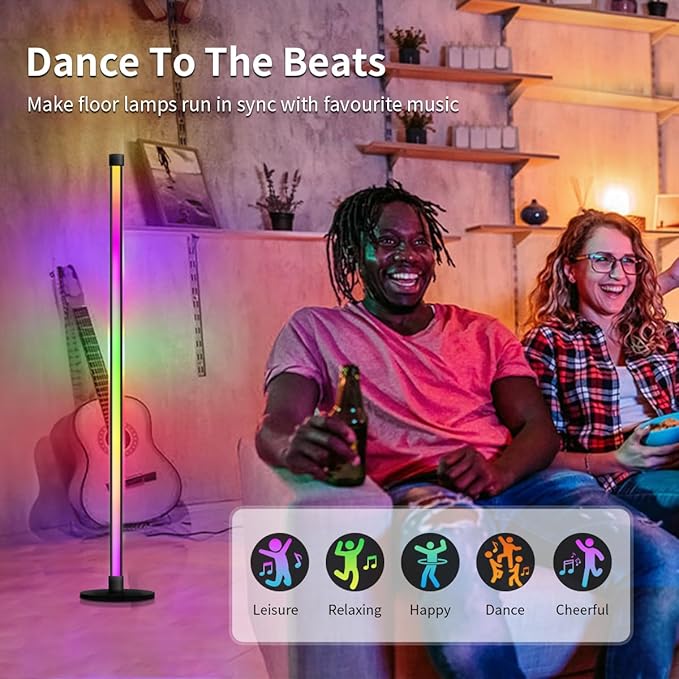 RGB Floor Lamp,Smart LED Corner Lamp with App and Remote Control,16 Million Colors & 80+ Scene,Music Sync,Timer Setting,Ideal for Living Rooms,Bedrooms,Gaming Rooms,Ambient Lighting (63” H)