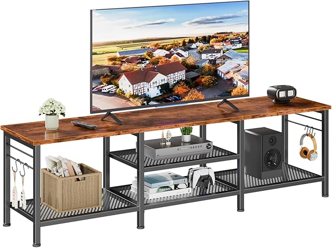 Furologee TV Stand for TVs up to 70 Inch, 63 Inch Entertainment Center with Open Storage Shelves, Television Stands with Soundbar Shelf for Living Room, Bedroom, Rustic Brown