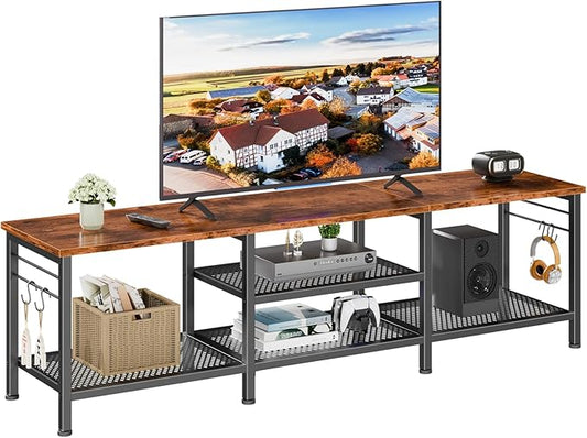 Furologee TV Stand for TVs up to 70 Inch, 63 Inch Entertainment Center with Open Storage Shelves, Television Stands with Soundbar Shelf for Living Room, Bedroom, Rustic Brown