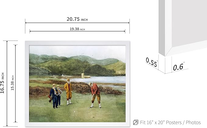 Poster Master Golf Course Print - The Putting Green Painting Poster - Golf & River Art - Landscape Wall Design - Sports Art - Great Office or Living Room Wall Decor - 16x20 White Framed