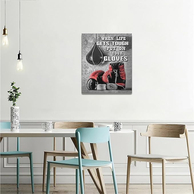 Boxing Posters Wall Art Red Boxing Gloves Pictures Wall Decor Black And White Inspirational Quotes Canvas Prints Painting Artwork Sports Canvas Home Decorations For Teen Boys Room Dorm Bedroom 20"x24"