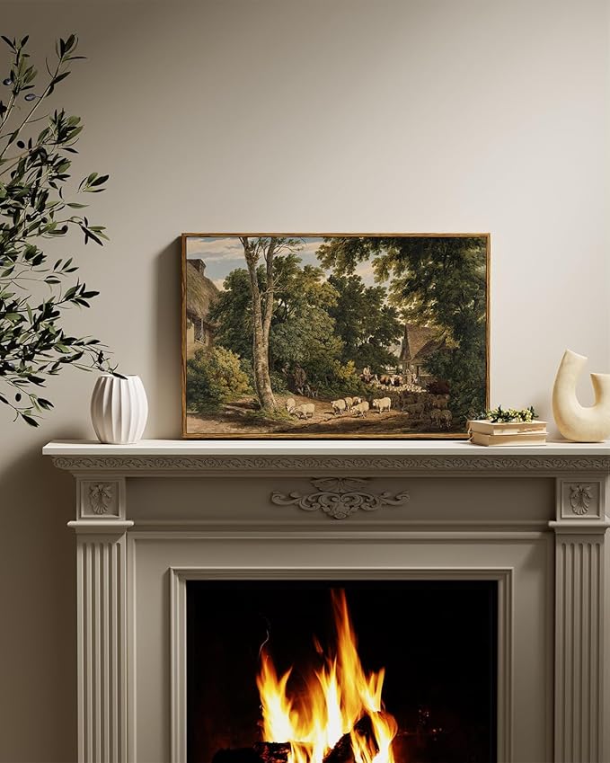 InSimSea Framed Canvas Wall Art Vintage Decor, Room Decor Classical Countryside Landscape Farmhouse Watercolor Painting Large Wall Art for Living Room Badroom Bathroom, 16"x24"