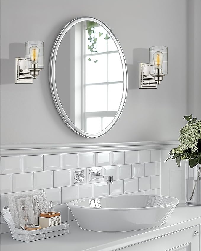 Bathroom Vanity Light Chrome, HWH Modern Wall Lighting Over Mirror, 1-Light Wall Sconce with Clear Glass Shade for Bathroom, Powder Room, Dressing Table, 5HLT63B CH