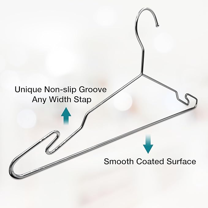 Luxurious Hanger Set Heavy Duty Metal Hangers with Unique Hook Design Durable & Sturdy Coat Hangers 4mm Thick Withstands 25lbs Weight Smooth Finish Compact Shirt Hangers - 10 Pack Chrome