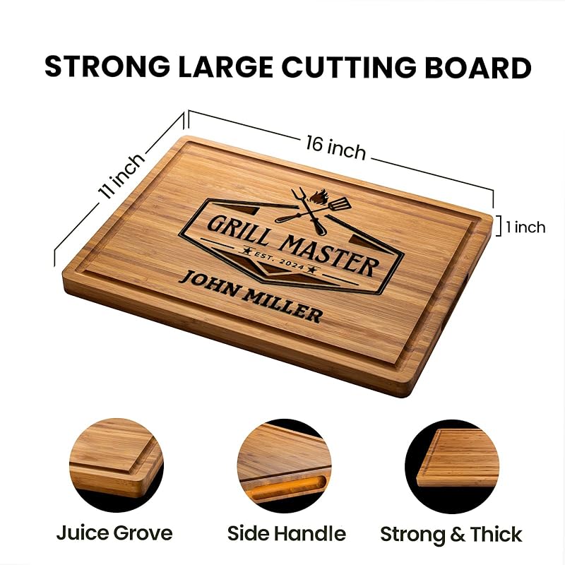 Personalized Grill Cutting Board for Men, Customized Grill Master Gifts for Dad, Unique Father's Day Gifts for Him, Customizable BBQ Grill Accesories Gift for Barbecue Lovers