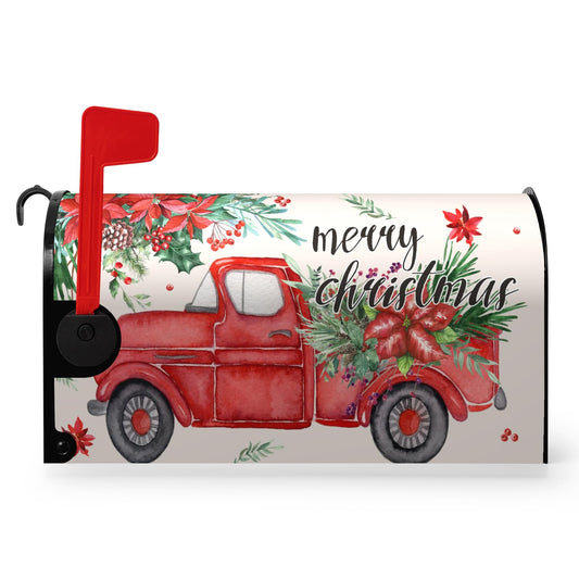 Dacawin Christmas Red Truck Mailbox Covers Magnetic 21x18 Inches Standard Size Xmas Winter Mailbox Cover Post Letter Box Wraps for Outside Garden Yard Outdoor Christmas Decorations