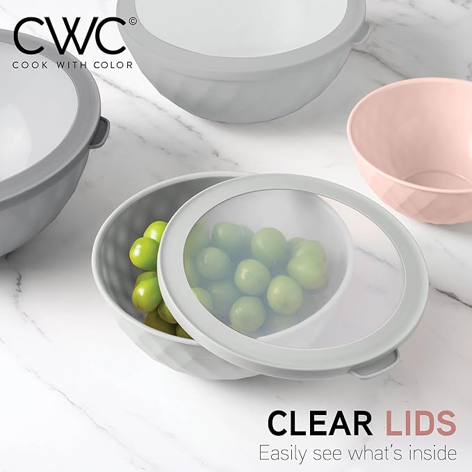 COOK WITH COLOR Mixing Bowls with Lids - 12 Piece Plastic Nesting Bowls Set includes 6 Prep Bowls and 6 Lids, Diamond Design - Microwave Safe (Mint)