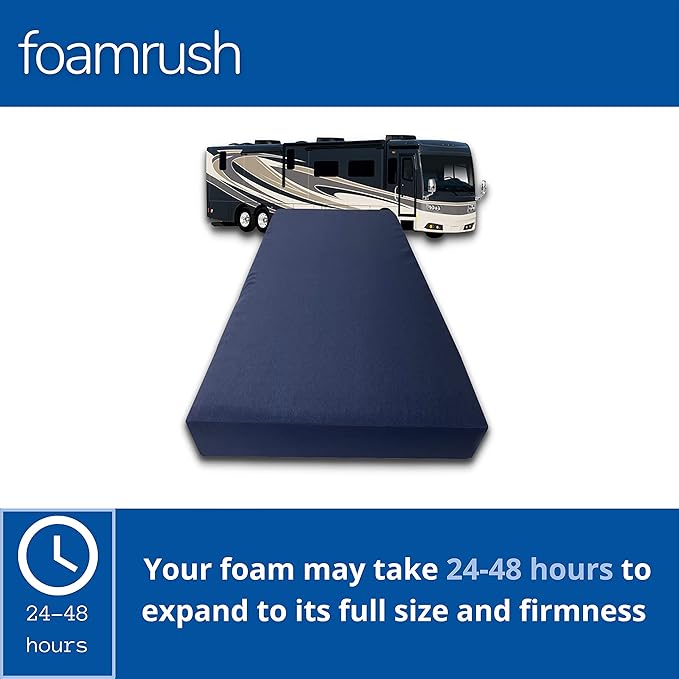 FoamRush 3-Inch Bunk (48" x 80") Gel Memory Foam RV Mattress Replacement with Canvas Navy Cover, Medium Firm, Made in USA, Camper Trailer, Removable Water-Resistant Outdoor/Indoor Cover with Zipper