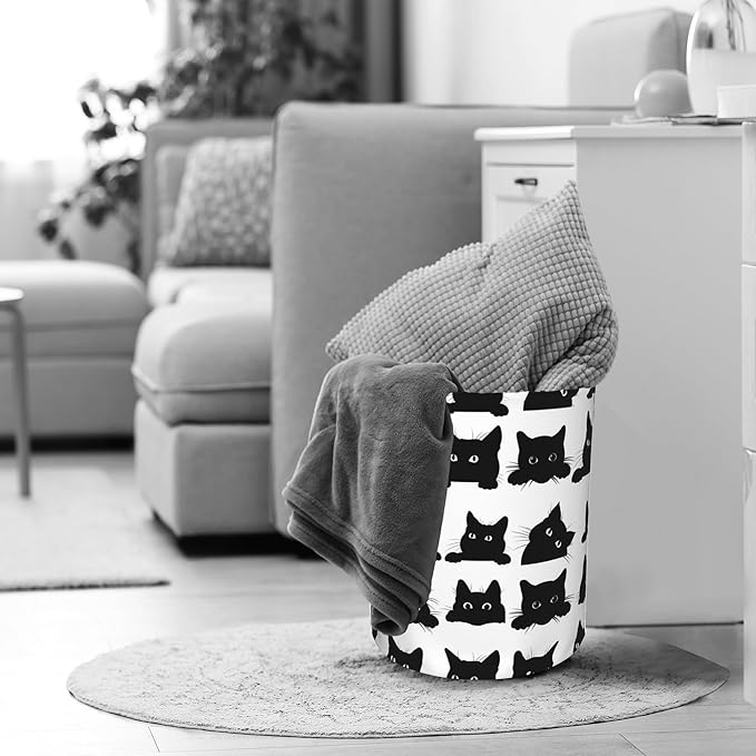 Black Cat Cute Laundry Basket,Waterproof Laundry Hamper,Collapsible Organizer Basket for Storage Bin Toy Bins, Dirty Clothes Laundry Basket for Living Room/Bathroom/Bedroom