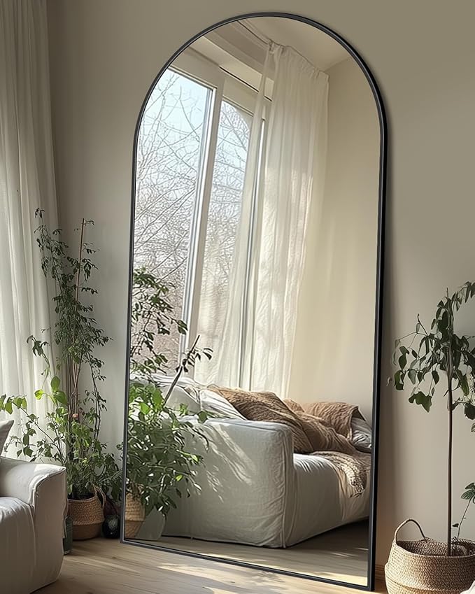 Full Length Mirror with Stand, 78"x38" Arched Full Body Mirror, Large Stand Up Mirrors, Aluminum Frame Floor Standing Mirrors, Freestanding Hanging Leaning Mounted for Bedroom Living Room,Black