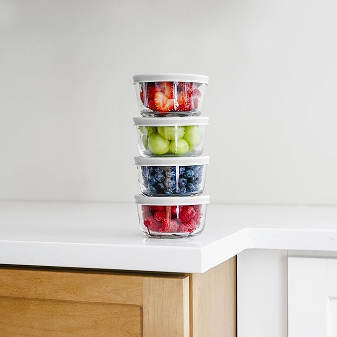 8-Piece Glass Food Storage Containers Set (4 Containers + 4 BPA-Free Lids) | 7-Ounce, Leakproof | Microwave, Freezer, Oven & Dishwasher Safe | Ideal for Meal Prep & Pantry Organization