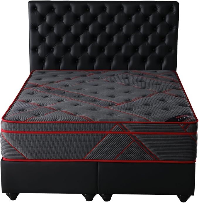 Ottomanson Queen 13" Luxury Black Eurotop Mattress - Medium-Firm Hybrid Comfort - Made in USA - Premium Quilted Cover - Fiberglass-Free - Bed in a Box