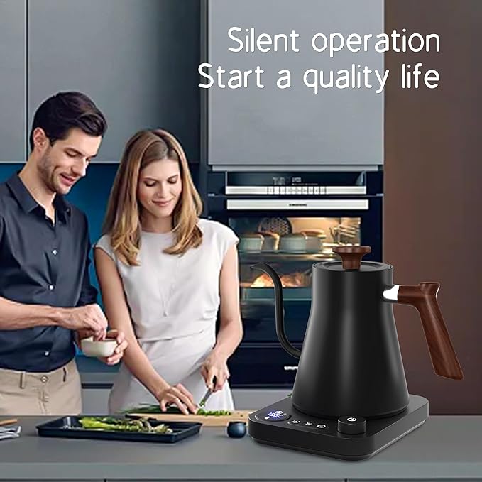 RHD Electric Gooseneck Kettle with LCD Display, Real-Time Temp Control Hot Water Boiler to Pour Over Coffee, Brew Tea, Switchable ℉/℃, 1200 Watt Quick Heating Pot, 0.9L, 304 Stainless Steel,Matt Black