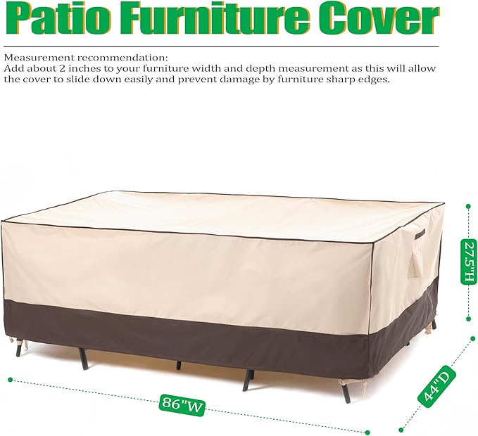 F&J Outdoors Patio Furniture Cover, Waterproof UV Resistant for Table & Chairs Set, 86"Wx44"Dx27.5"H