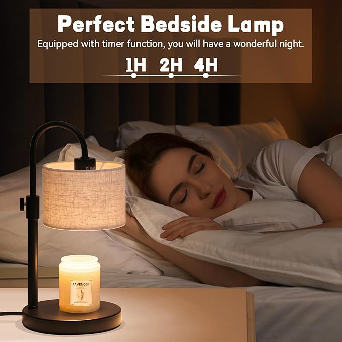 Candle Warmer Lamp with Timer, Dimmable Candle Wax Warmer Candle Lamp with 2 Bulbs, House Warming Gifts Brithday Gifts for Women Bedroom Home Decor (Linen-Upgraded)